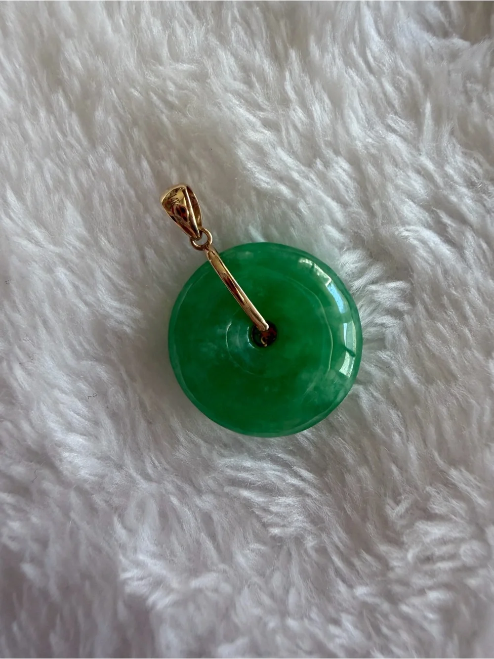 Jade Green Round Pendant with Gold Accent - Jade